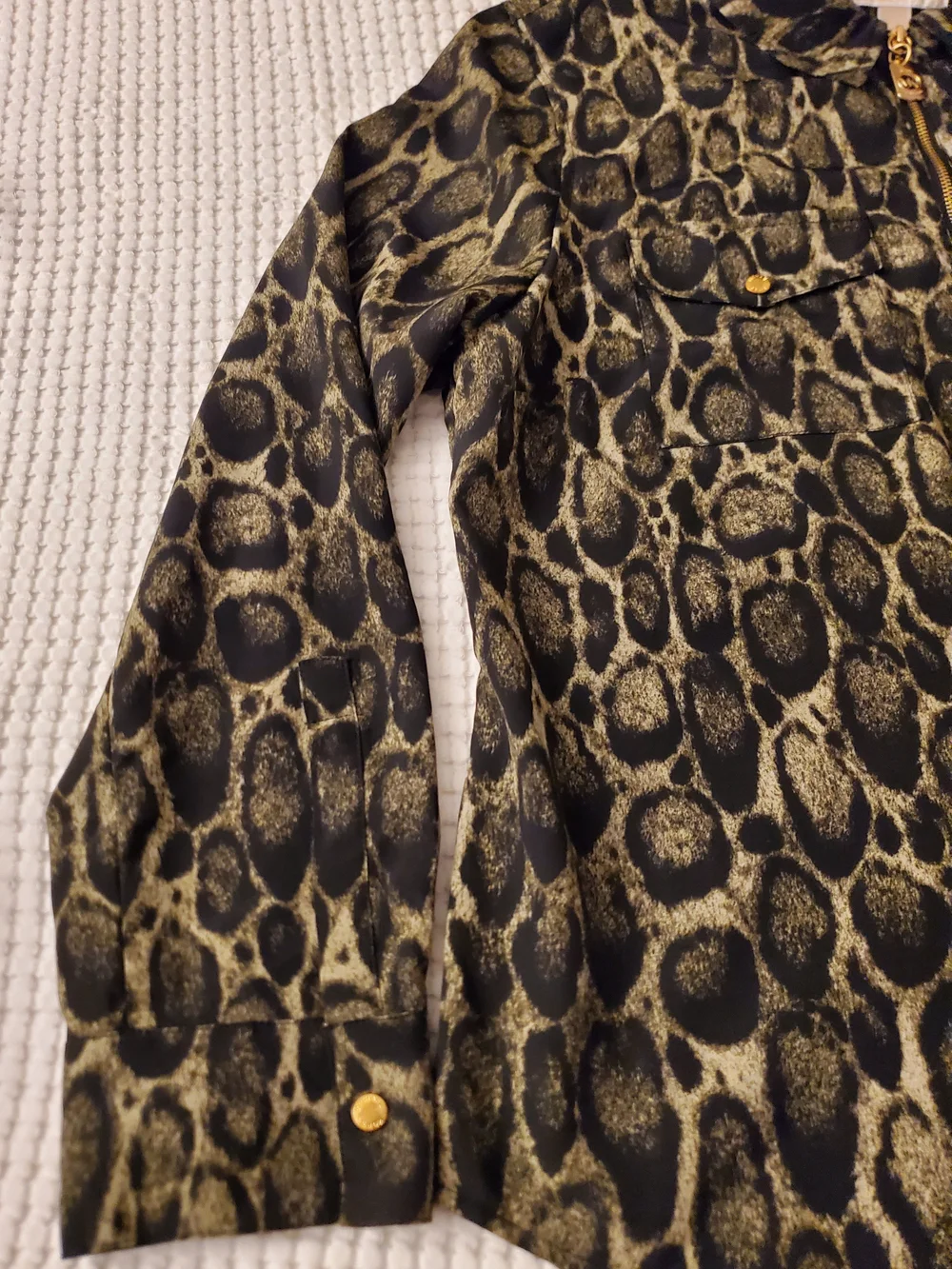 MICHAEL Michael Kors Leopard Print Zip Front Blouse Size L